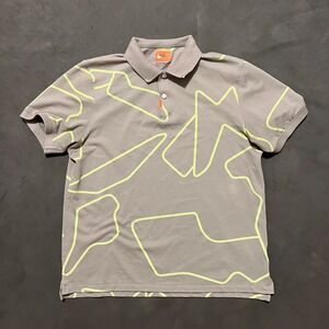 The Nike Polo Mens Shirt Size Medium AOP‎  Dri Fit Gray Neon Green Design